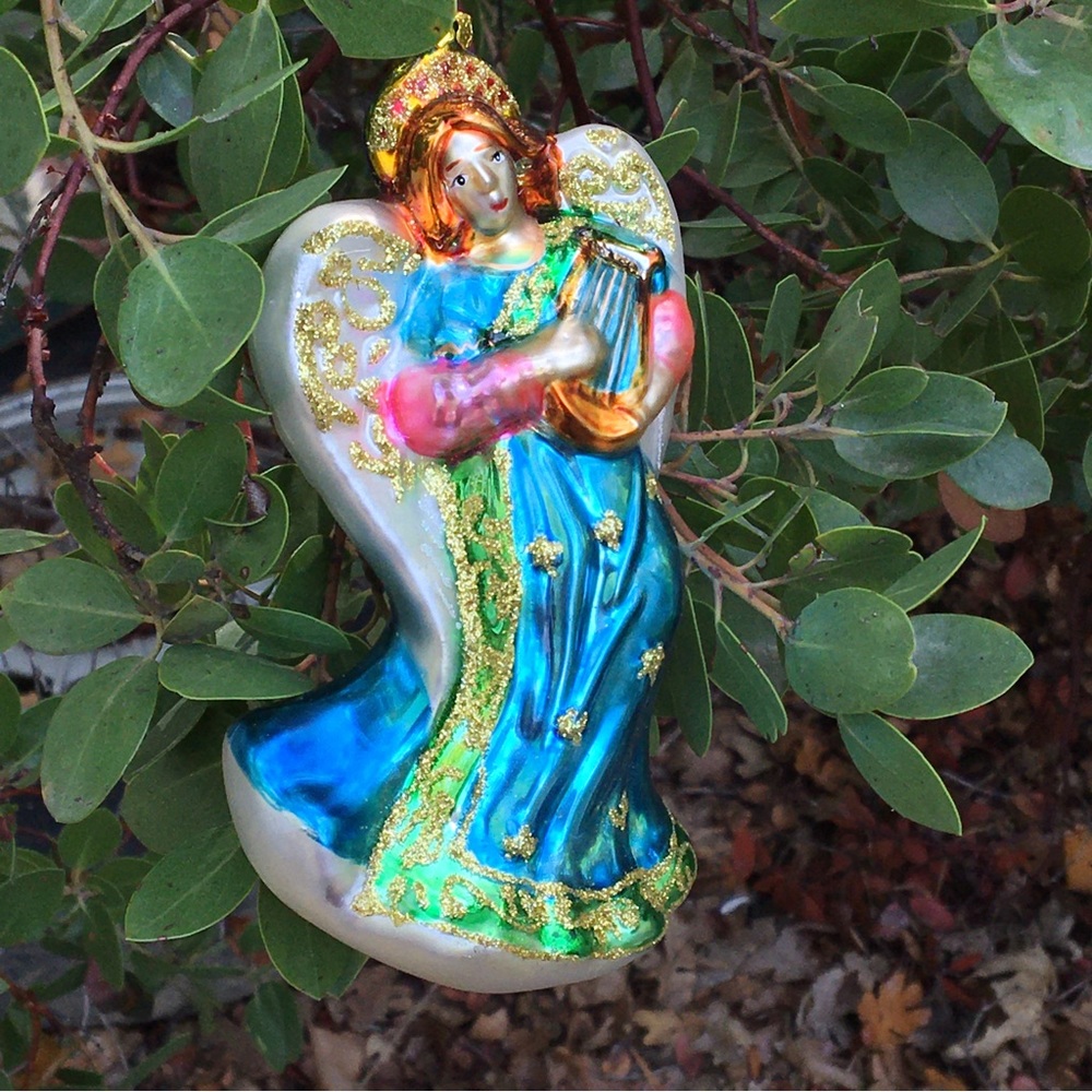 Vintage Hand Blown Glass Christmas Ornament - Blue Angel - Large